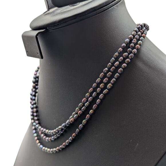 VTG Tahitian South Sea Baroque Pearl Triple Strand 925 Sterling Clasp Necklace - Picture 3 of 11